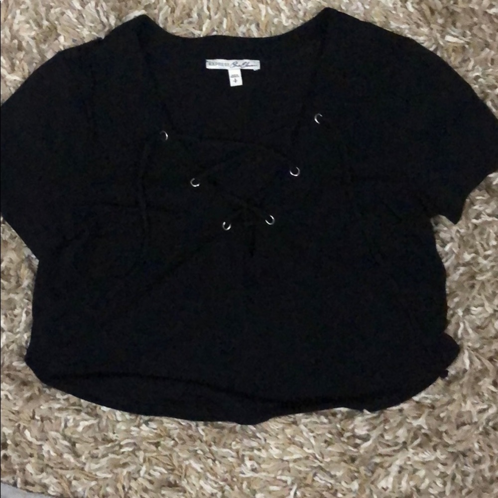 Black lace up crop top